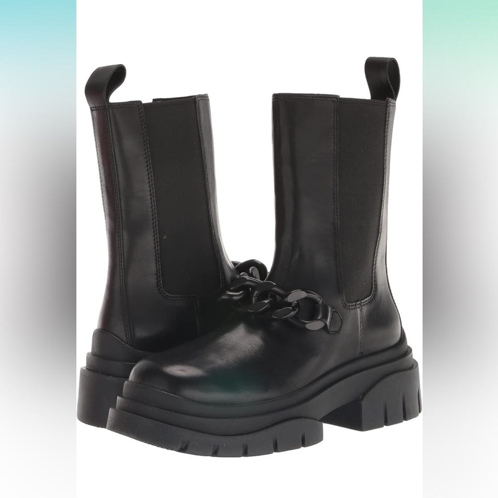 Black Combat Moto Boots with Chunky Sole